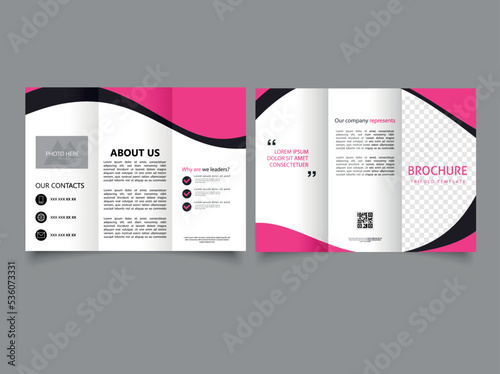 Trifold brochure with pink wave. Catalog Vector Template. Vector illustration photo