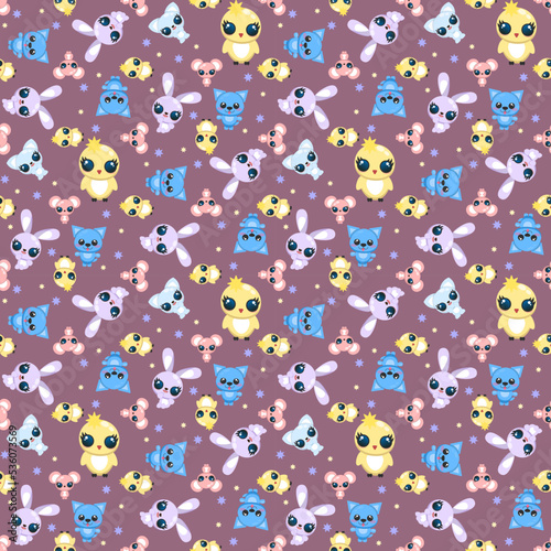 cute animals pattern on the background kawaii