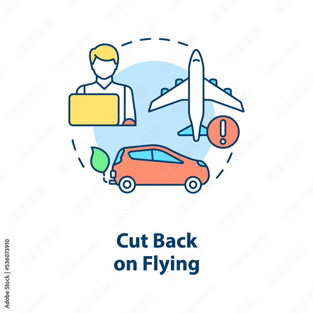 Cut back on flying concept icon. Climate change prevention abstract idea thin line illustration. Isolated outline drawing Cut back on flying concept icon. Climate change prevention abstract idea thin line illustration. Isolated outline drawing