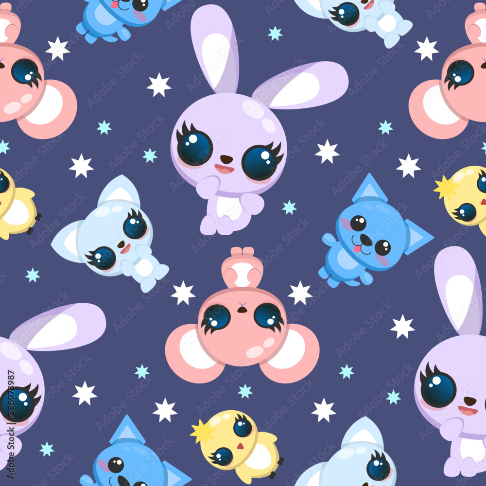 cute animals pattern on the background kawaii