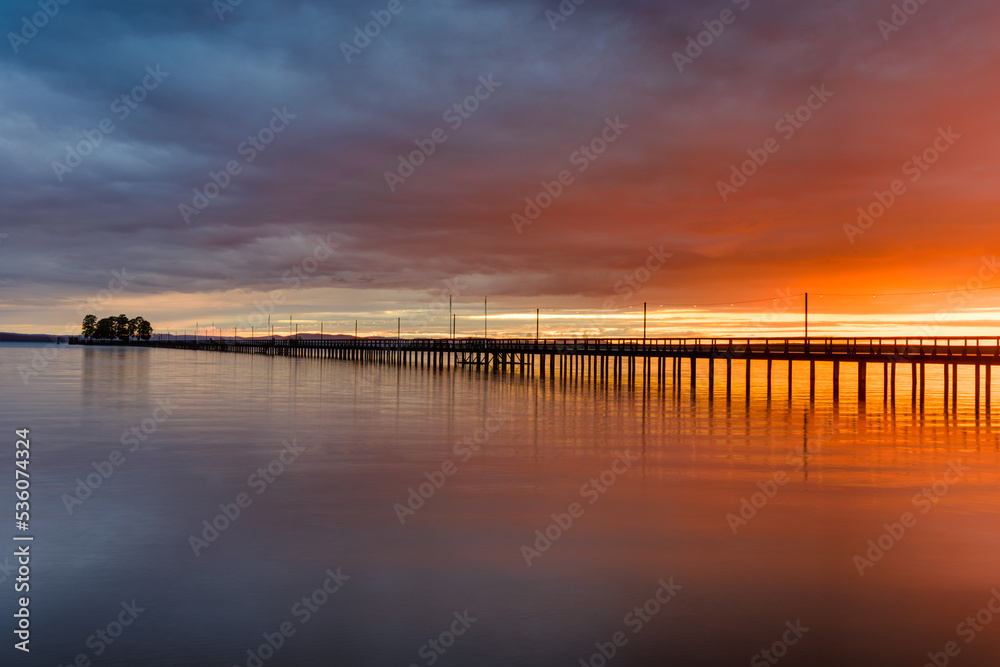 Pier on lake at sunset, Rättvik, Dalarna, Sweden