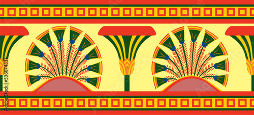 Vector colored seamless Egyptian ornament. Endless border, Ancient Egypt frame..