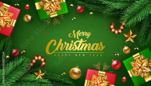 realistic merry christmas and happy new year decorative celebration background design