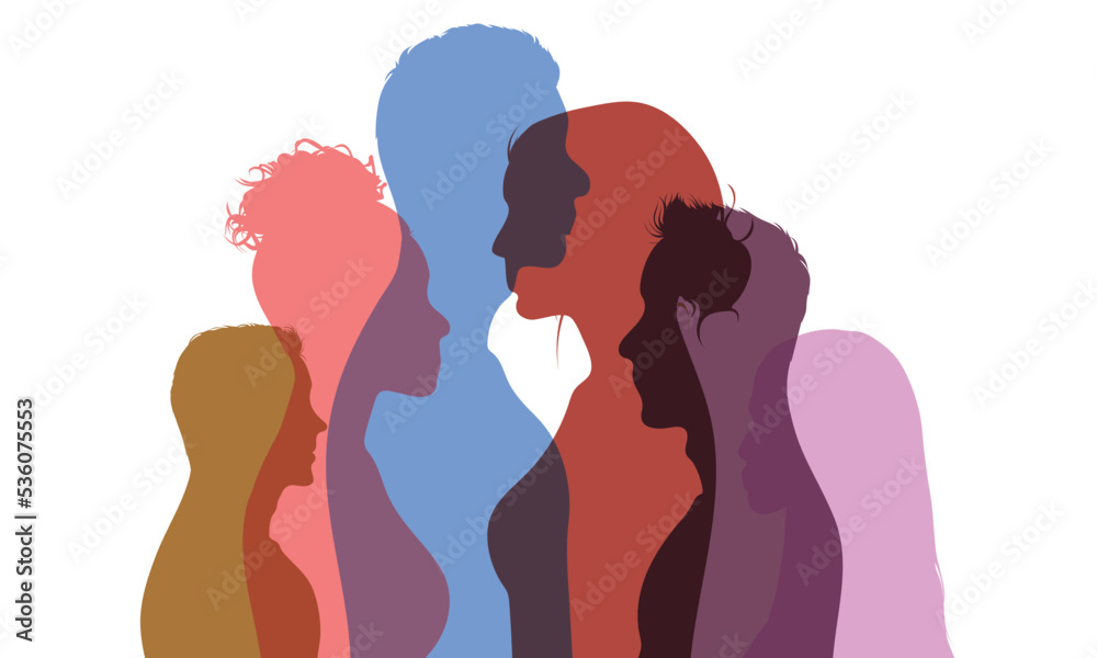 Portrait of a group of men and women from diverse cultures. Human diversity of races and cultures. Racism and anti-racism concepts. Multicultural society. 