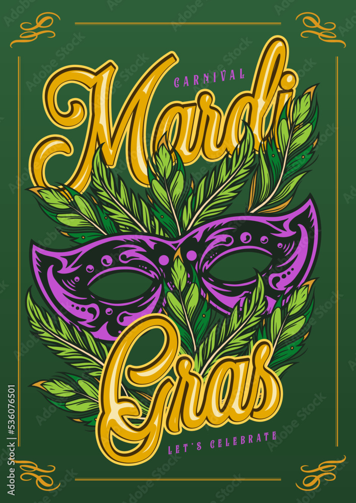 Mardi gras vintage colorful flyer