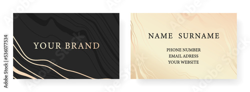 Business card  in light colors  frame design set with gold geometric pattern. Formal premium template for invitation design  Gift card  voucher or luxe name.