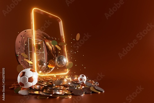 football balls object, sport ball design, football element concept, 3d illustration, abstract football technology, smartphone mobile screen, green grass field, online sport live, casino sport business