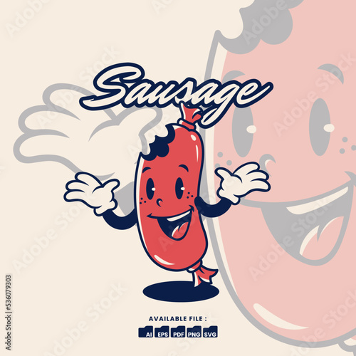 Vintage retro mascot character logo a Sausage