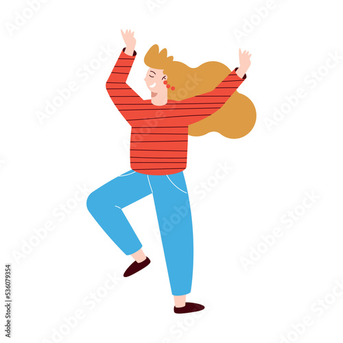 happy blond woman celebrating