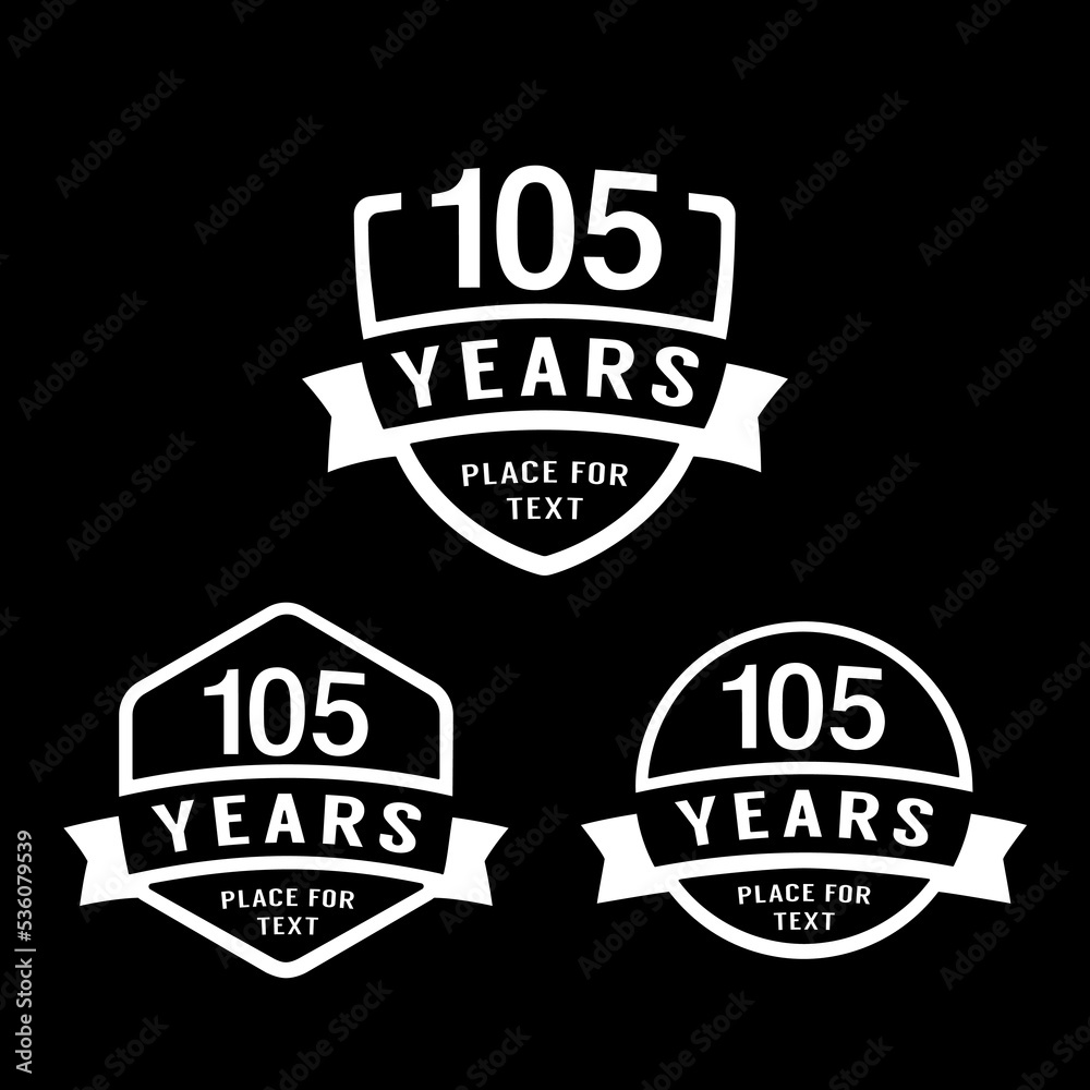Obraz premium 105 years anniversary celebration logotype. 105th anniversary logo collection. Set of anniversary design template. Vector illustration. 