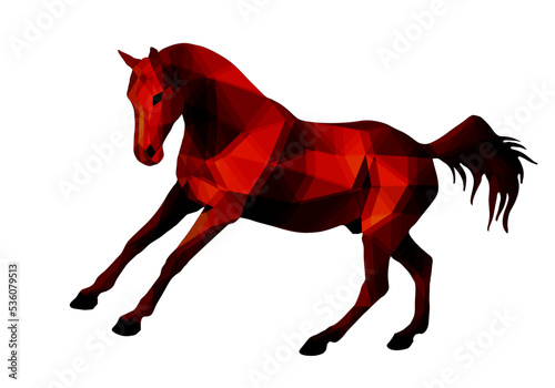  isolated image in the style of "love poly", a red  prancing horse on a white background
