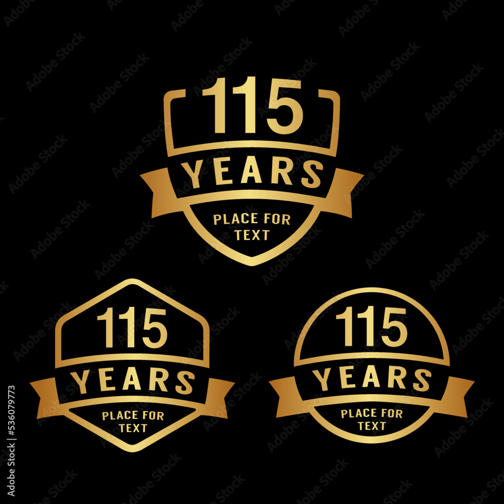 115 years anniversary celebration logotype. 115th anniversary logo collection. Set of anniversary design template. Vector illustration. 