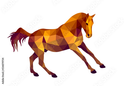 amber color  running stallion Pacer vector-isolated images on white background in low poly style 