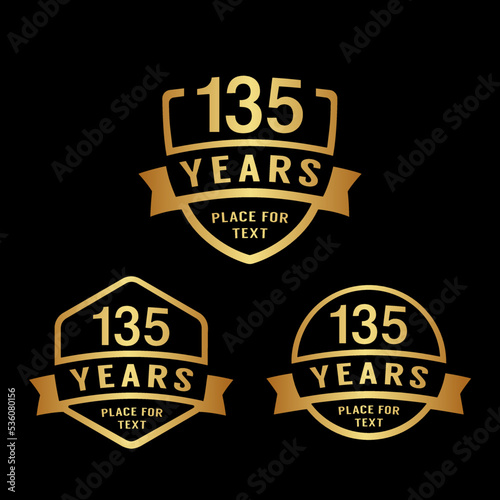 135 years anniversary celebration logotype. 135th anniversary logo collection. Set of anniversary design template. Vector illustration. 