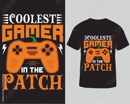 Coolest gamer in the patch halloween tshirt design, Halloween gaming tshirt design template