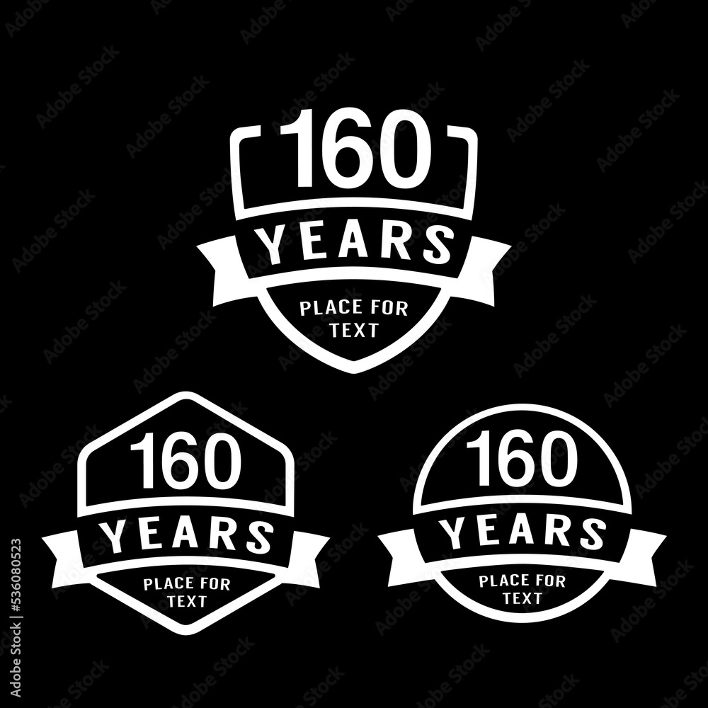 160 years anniversary celebration logotype. 160th anniversary logo collection. Set of anniversary design template. Vector illustration. 