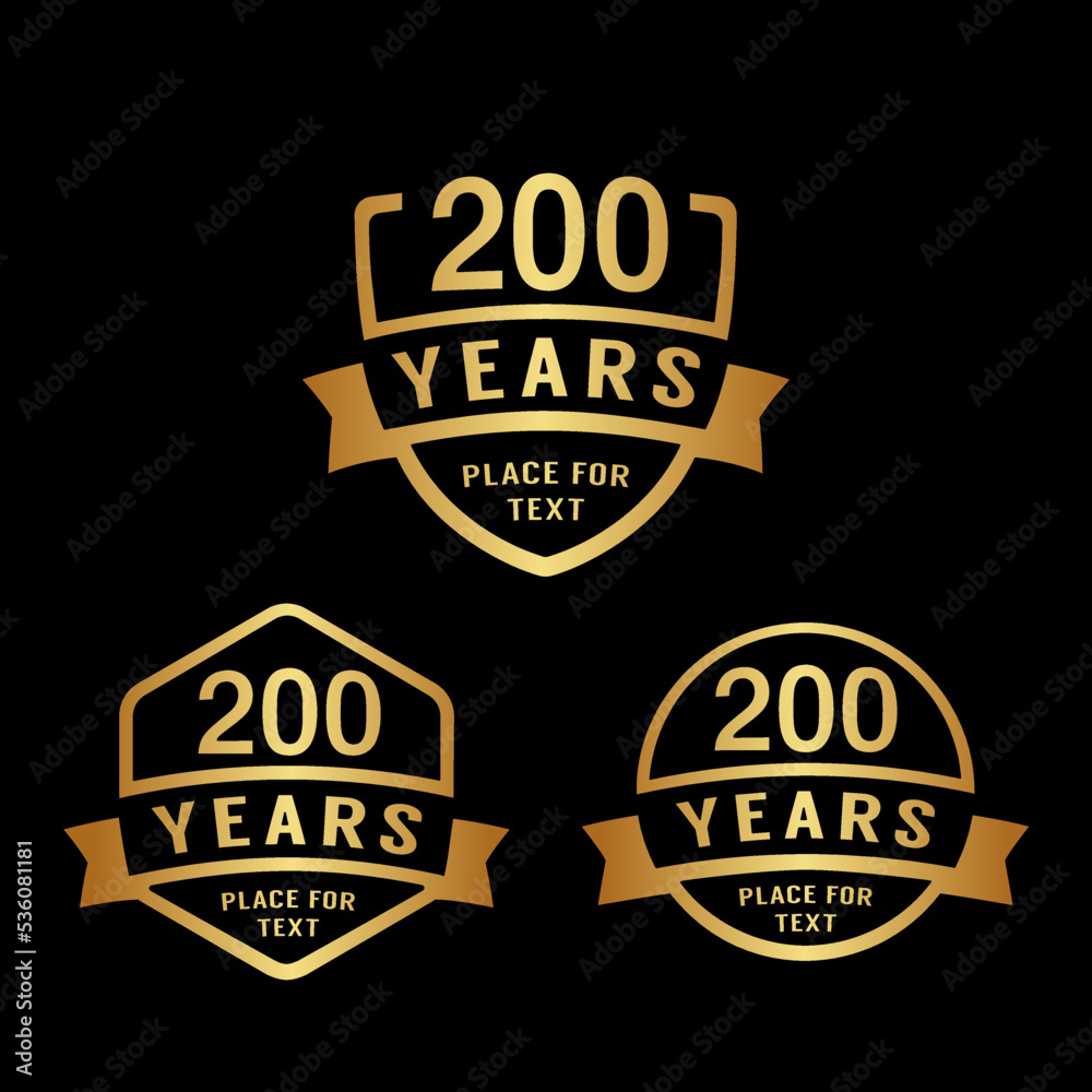 200 years anniversary celebration logotype. 200th anniversary logo collection. Set of anniversary design template. Vector illustration. 
