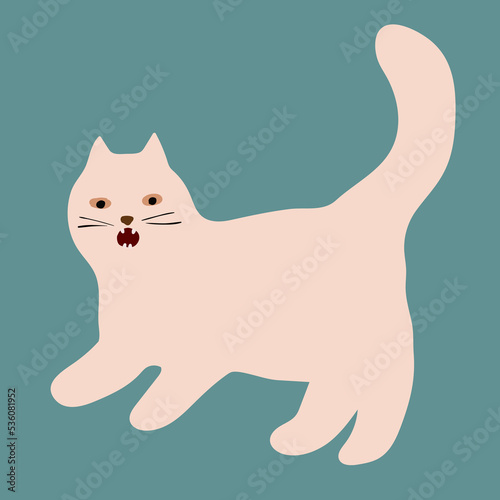Stylish poster design with a meowing white cat in a naive minimalist style. Print design for clothes, card, poster, stickers, etc.