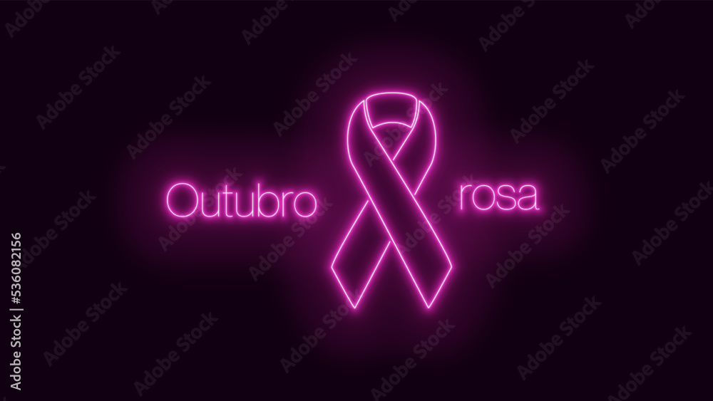 Outubro Rosa efeito neon com fundo escuro vetor