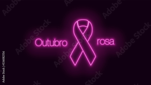 Outubro Rosa efeito neon com fundo escuro vetor photo