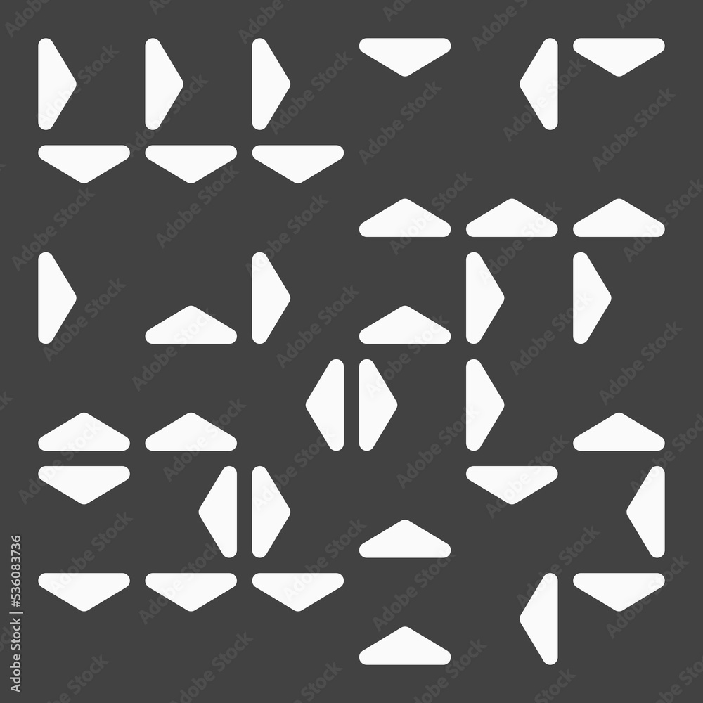 Abstract art with white triangles in different orientations on black background