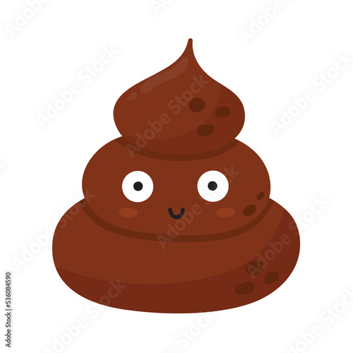 Cute smiling poop character. Happy poo emoji isolated on white background. Vector illustration