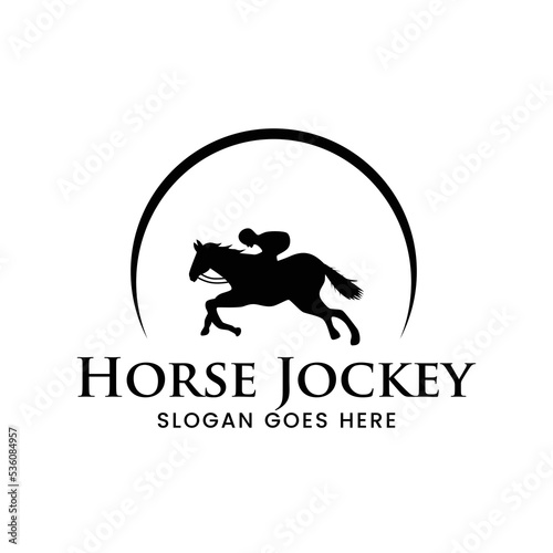 Creative horse jockey silhouette logo design