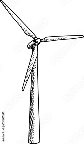 Wind turbines drawing hand drawn style