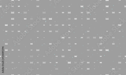 Seamless background pattern of evenly spaced white baby cot symbols of different sizes and opacity. Vector illustration on grey background with stars
