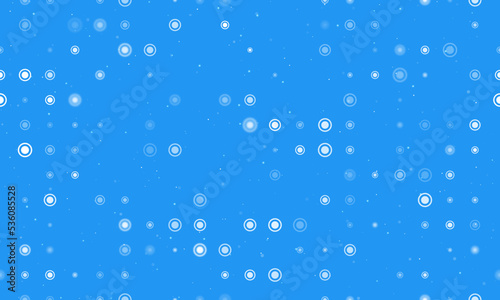 Seamless background pattern of evenly spaced white radio button symbols of different sizes and opacity. Vector illustration on blue background with stars