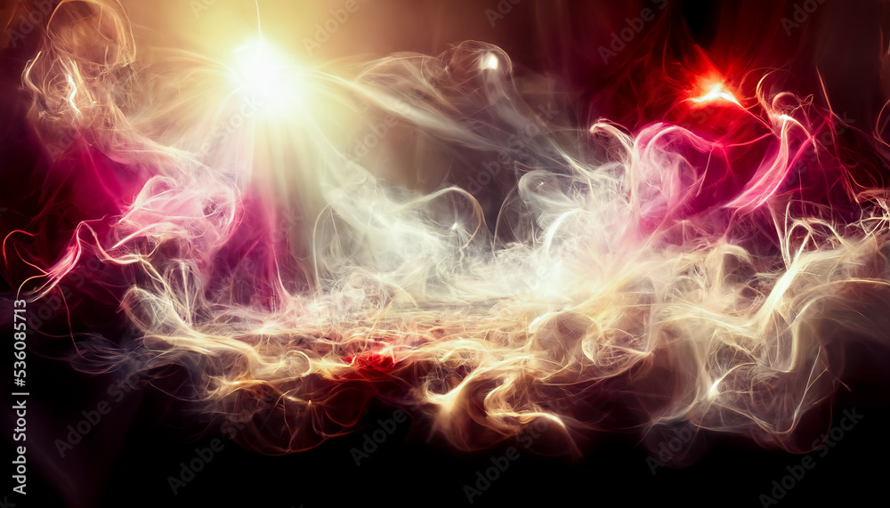 Fototapeta premium colorful smoke and light ray on dark background. Smoke and Fog Background. 3D Rendering