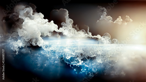 colorful smoke and light ray on dark background. Smoke and Fog Background. 3D Rendering