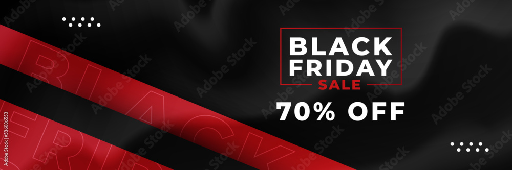 Obraz premium Black Friday sale design template. Black Friday sale horizontal banner with black red background with place for text. Design template for black Friday sale banner. Vector illustration.