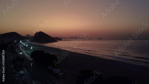 Drone image in Copacabana, Rio de Janeiro, at sunrise