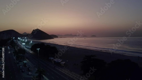 Drone image in Copacabana, Rio de Janeiro, at sunrise