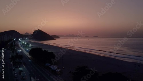 Drone image in Copacabana, Rio de Janeiro, at sunrise