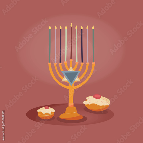 Happy Hanukkah, Jewish Festival of Lights background for greeting card, invitation, banner, Candlestick holder