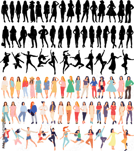 women collection, set on white background, isolated vector