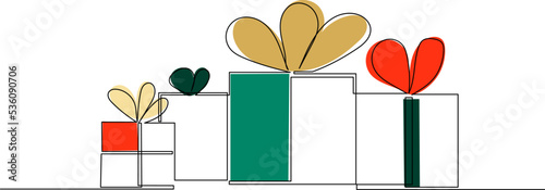 gifts drawing by one continuous line, isolated vector