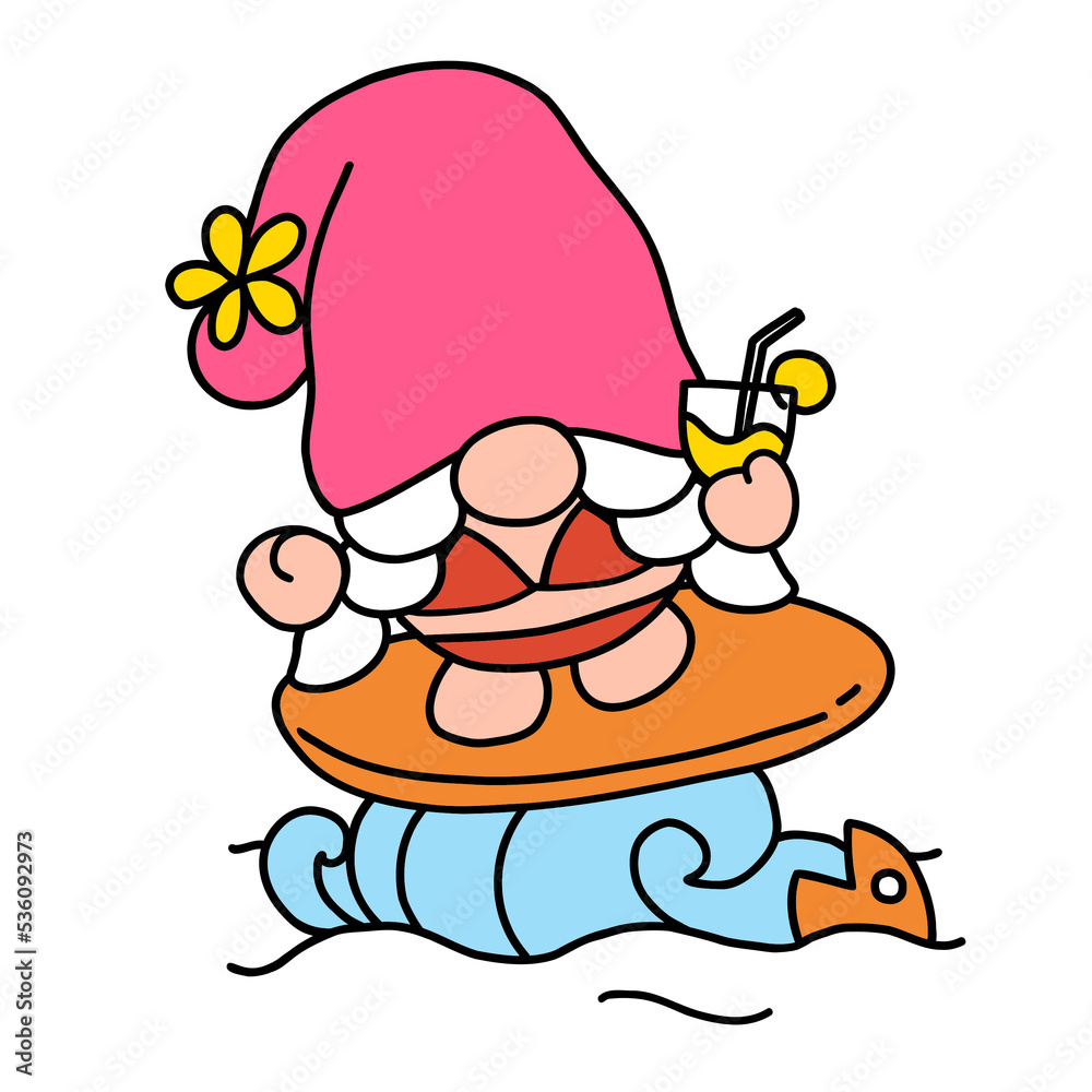 Naklejka premium Summer Gnomes Filled Clipart, Beach Gnomes