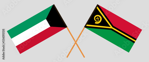 Crossed flags of Kuwait and Vanuatu. Official colors. Correct proportion