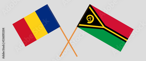 Crossed flags of Romania and Vanuatu. Official colors. Correct proportion