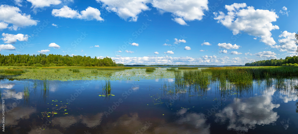Clouds are reflected in the water surface . Lake Vrevo . Alexandrovka. Leningrad region. Clouds are reflected in the water surface . Lake Vrevo . Alexandrovka. Leningrad region.