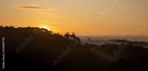 Sunrise sea of fog above Khao Sok national park  Surat Thani  Thailand