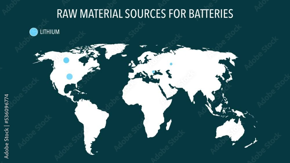 Map of raw material sources for battery production around the world