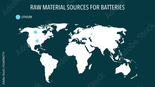 Map of raw material sources for battery production around the world