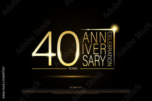 40 years anniversary golden gold logo on black background, vector design for celebration.