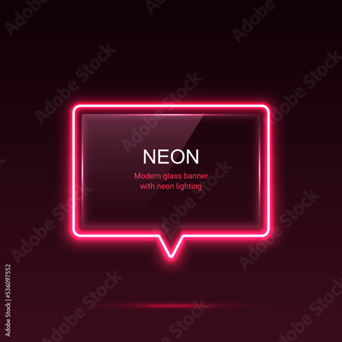 Glass banner with neon lights. Vector illustration