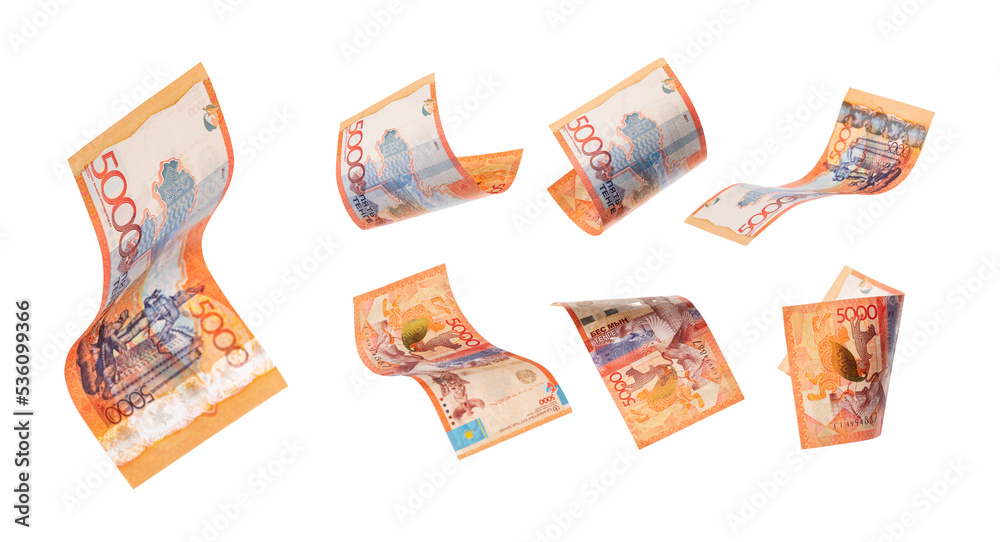 Flying Five thousand tenge. Kazakhstan money. Front side and wrong side