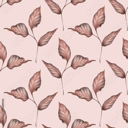 Simple pattern with leaves. Seamless floral background .